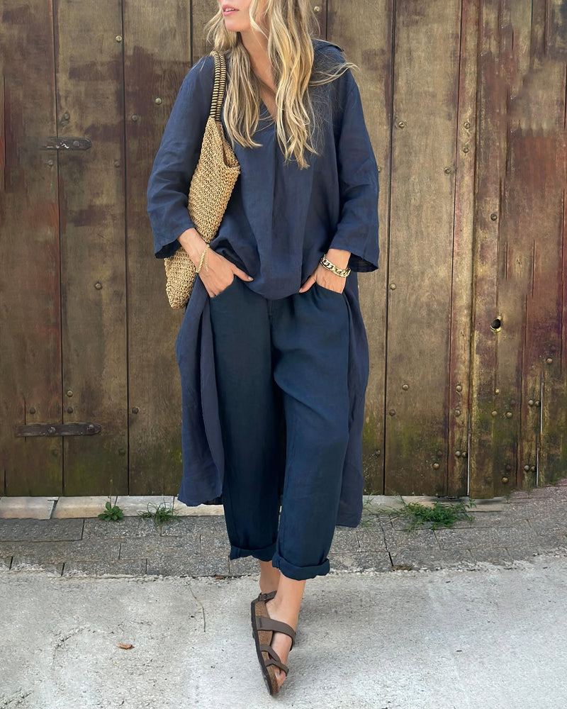 Conjunto Carolyn Chic e Confortável | Blusa Coordenada e Calças de Caimento Relaxado