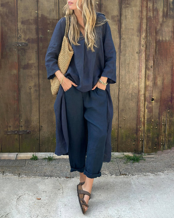 Conjunto Carolyn Chic e Confortável | Blusa Coordenada e Calças de Caimento Relaxado