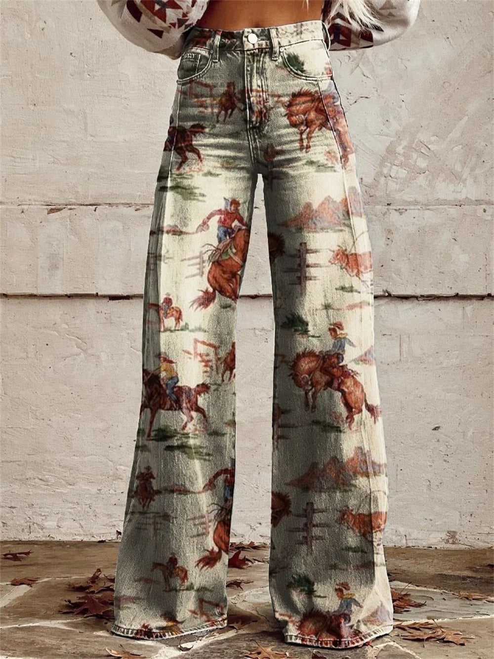 Penelope - Calças de Perna Larga Estampadas Vintage