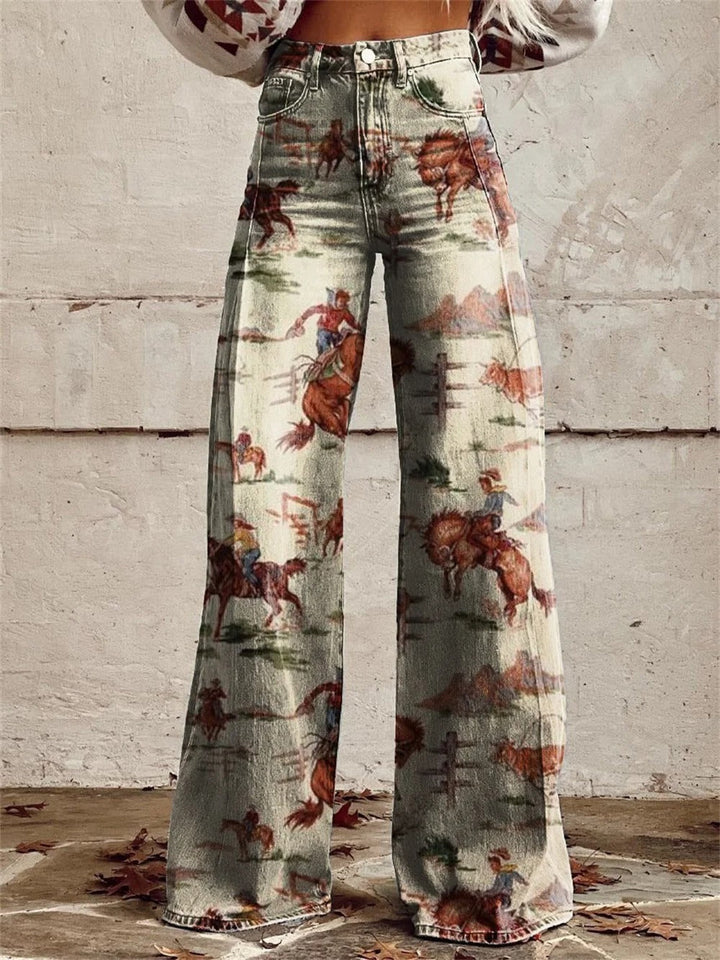 Penelope - Calças de Perna Larga Estampadas Vintage
