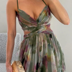 Eirith | Watercolour Print Plunge Maxi Dress