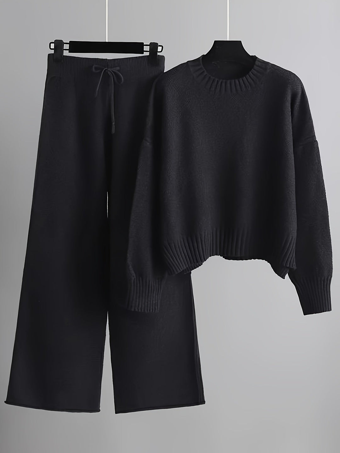 Conjunto Emily Cozy de Malha para Lazer | Suéter Confortável e Calças de Perna Larga