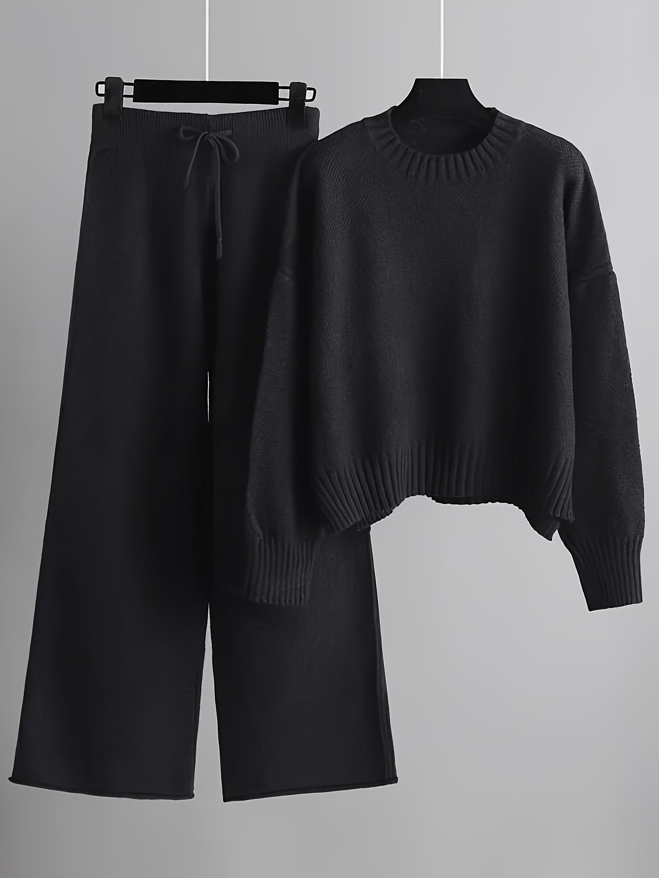 Emily | Women's Knit Two-Piece Loungewear Set, Ribbed Sweater and Wide-Leg Trousers