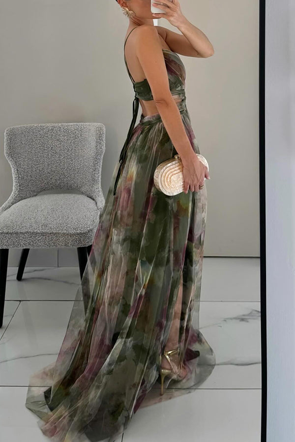 Eirith | Watercolour Print Plunge Maxi Dress