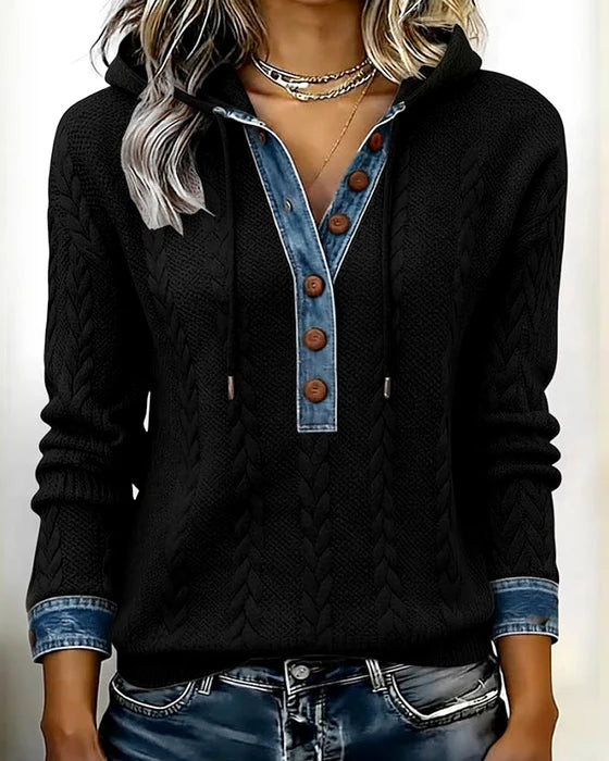 Norissea | Button-Front Knit Hoodie Pullover