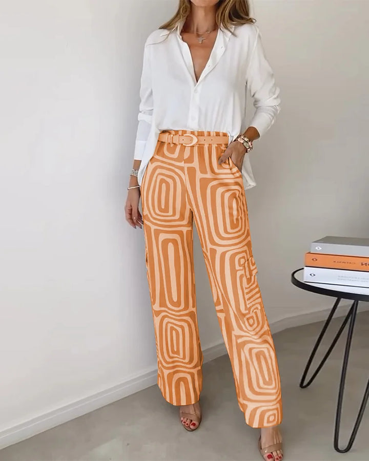 Conjunto Elegante Kendra de Duas Peças | Blusa Estilosa e Calças Chiques