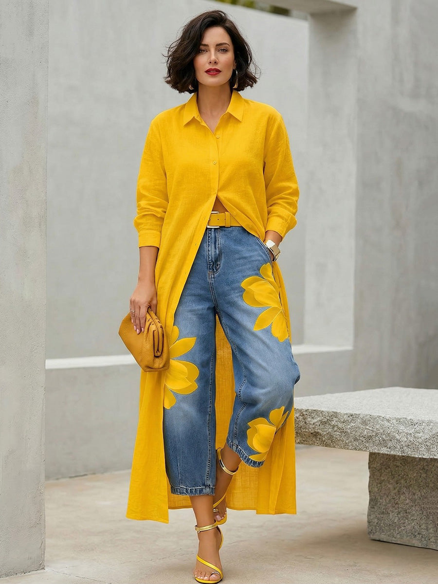 Sophia | Calças Elegantes de Perna Larga com Estampa Floral