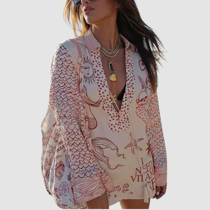 Conjunto Elegante Olivia de Duas Peças | Camisa com Decote em V e Shorts com Cintura Elástica