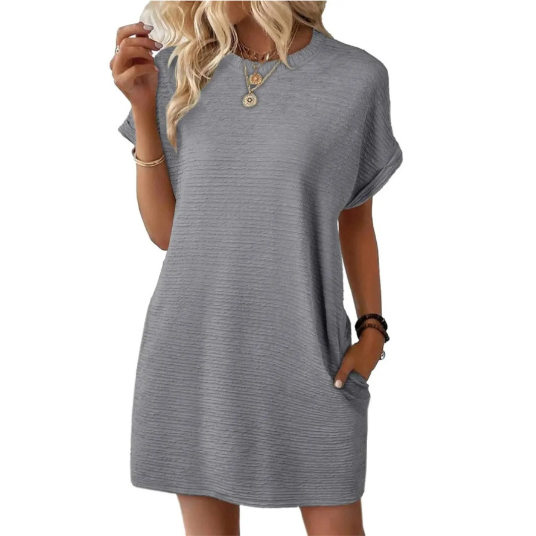 EVASHA – Vestido de Verão Casual Minimalista com Decote Redondo