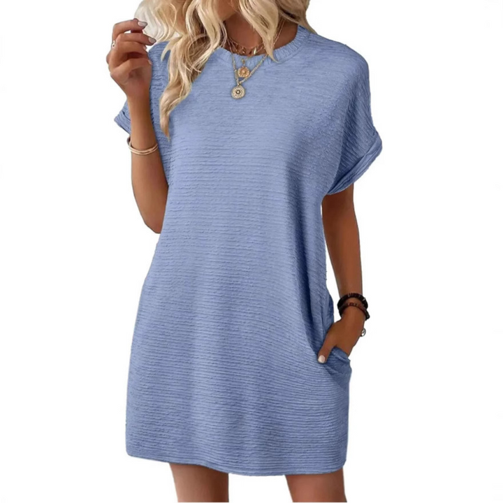 EVASHA – Vestido de Verão Casual Minimalista com Decote Redondo