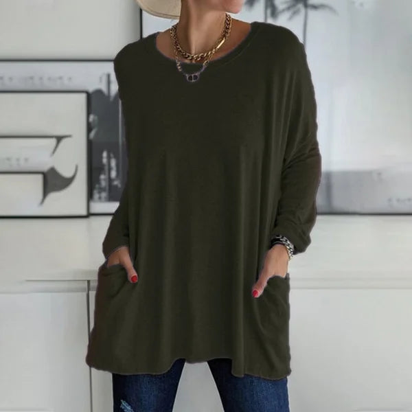 Jenna | Relaxed Scoop-Neck Long Sleeve Top