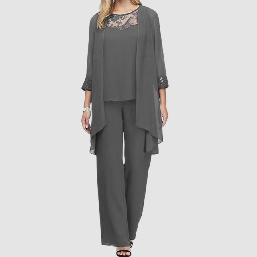 Iva | Women's Three-Piece Set, Lace-Detail Top, Jacket and Trousers for Weddings