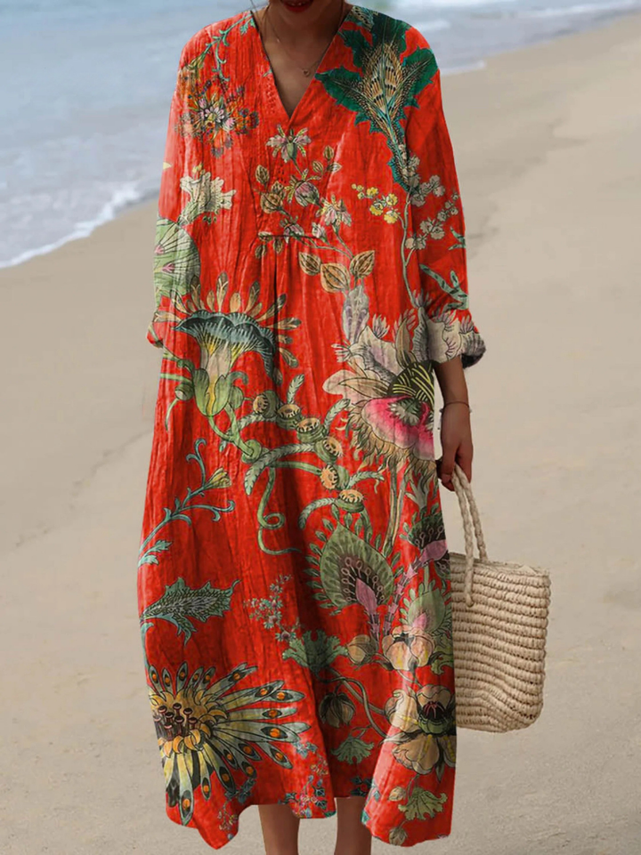 Vestido Feminino Vintage com Estampa Artística Floral Encantadora
