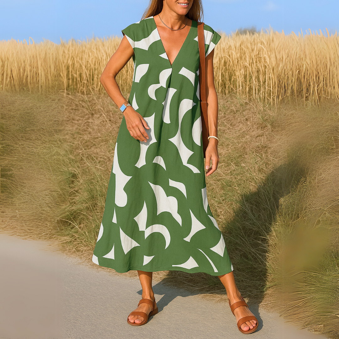 Valérie | Women's V-Neck Dress, Lightweight Printed Flowy Dress for Everyday