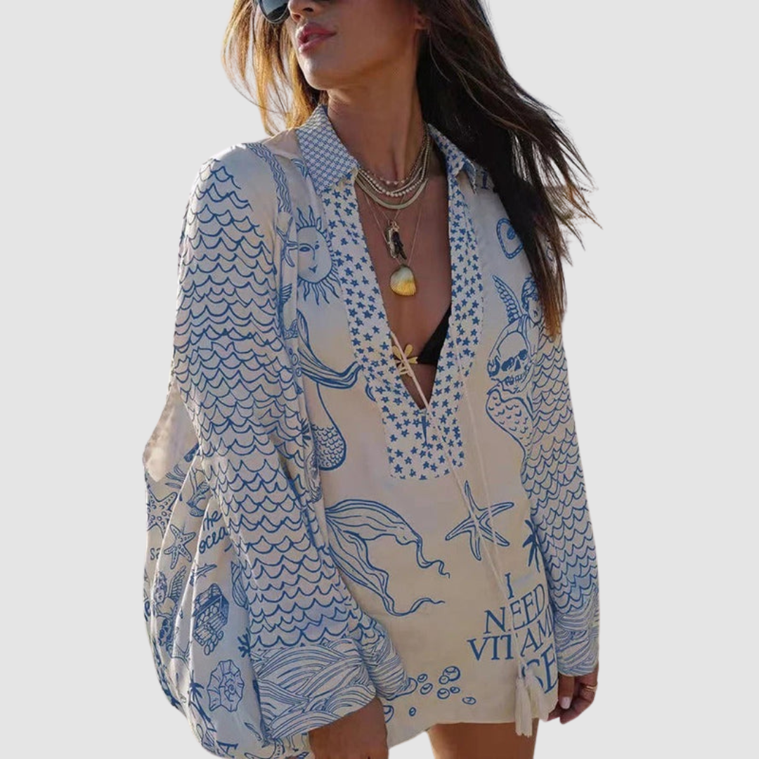 Conjunto Elegante Olivia de Duas Peças | Camisa com Decote em V e Shorts com Cintura Elástica