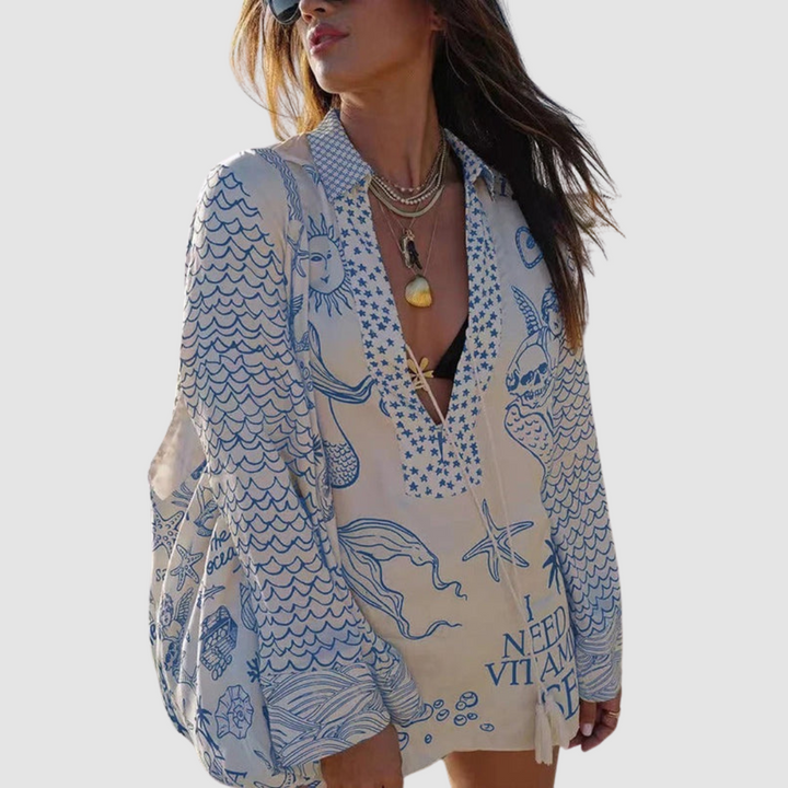 Conjunto Elegante Olivia de Duas Peças | Camisa com Decote em V e Shorts com Cintura Elástica