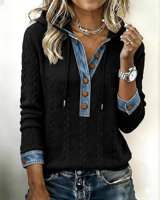 Norissea | Button-Front Knit Hoodie Pullover