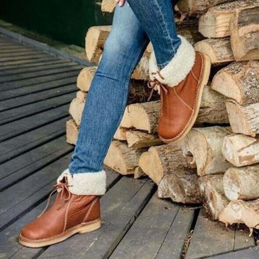 Women's Waterproof Vegan Leather Ankle Boots, Wool Blend Lined Winter Boots