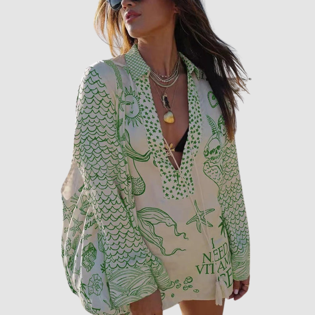 Conjunto Elegante Olivia de Duas Peças | Camisa com Decote em V e Shorts com Cintura Elástica