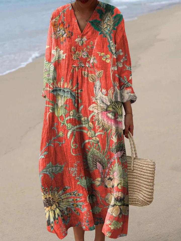Vestido Feminino Vintage com Estampa Artística Floral Encantadora