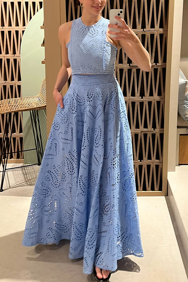 Larissa™ Embroidered Top & High-Waist Maxi Skirt Set | Elegant Two Piece Outfit