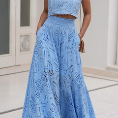 Larissa | Women's Two-Piece Skirt Set, Embroidered Crop Top and High-Waist Maxi Skirt