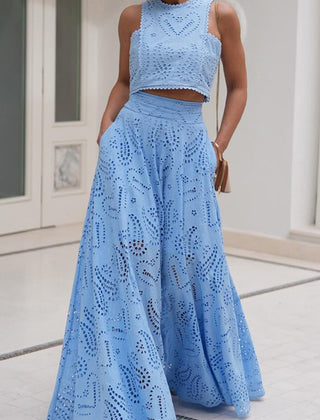Larissa | Women's Two-Piece Skirt Set, Embroidered Crop Top and High-Waist Maxi Skirt