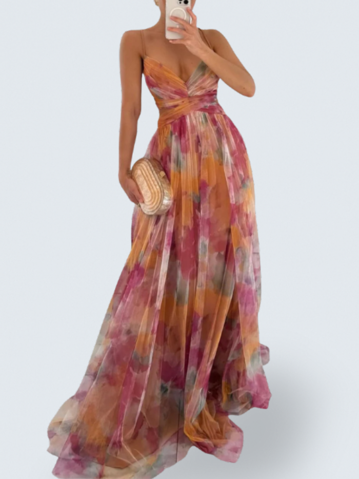 Eirith | Watercolour Print Plunge Maxi Dress