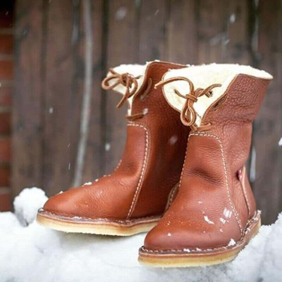 Women's Waterproof Vegan Leather Ankle Boots, Wool Blend Lined Winter Boots