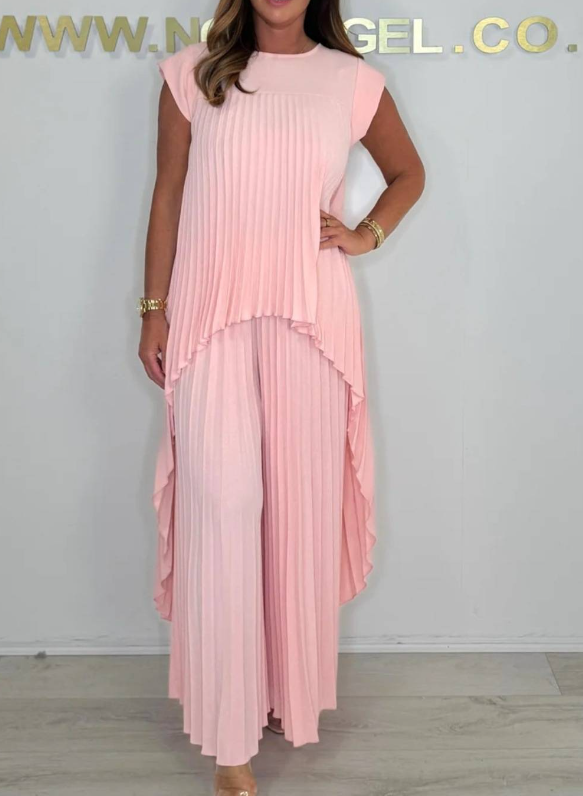 Conjunto Sherry com Blusa Midi Plissada e Calça Pantalona | Conjunto Elegante de Duas Peças
