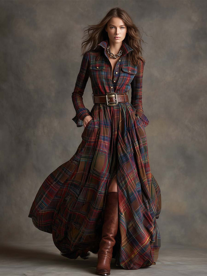 Scarlett | Elegant Plaid Shirt Dress