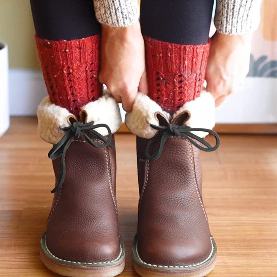 Women's Waterproof Vegan Leather Ankle Boots, Wool Blend Lined Winter Boots