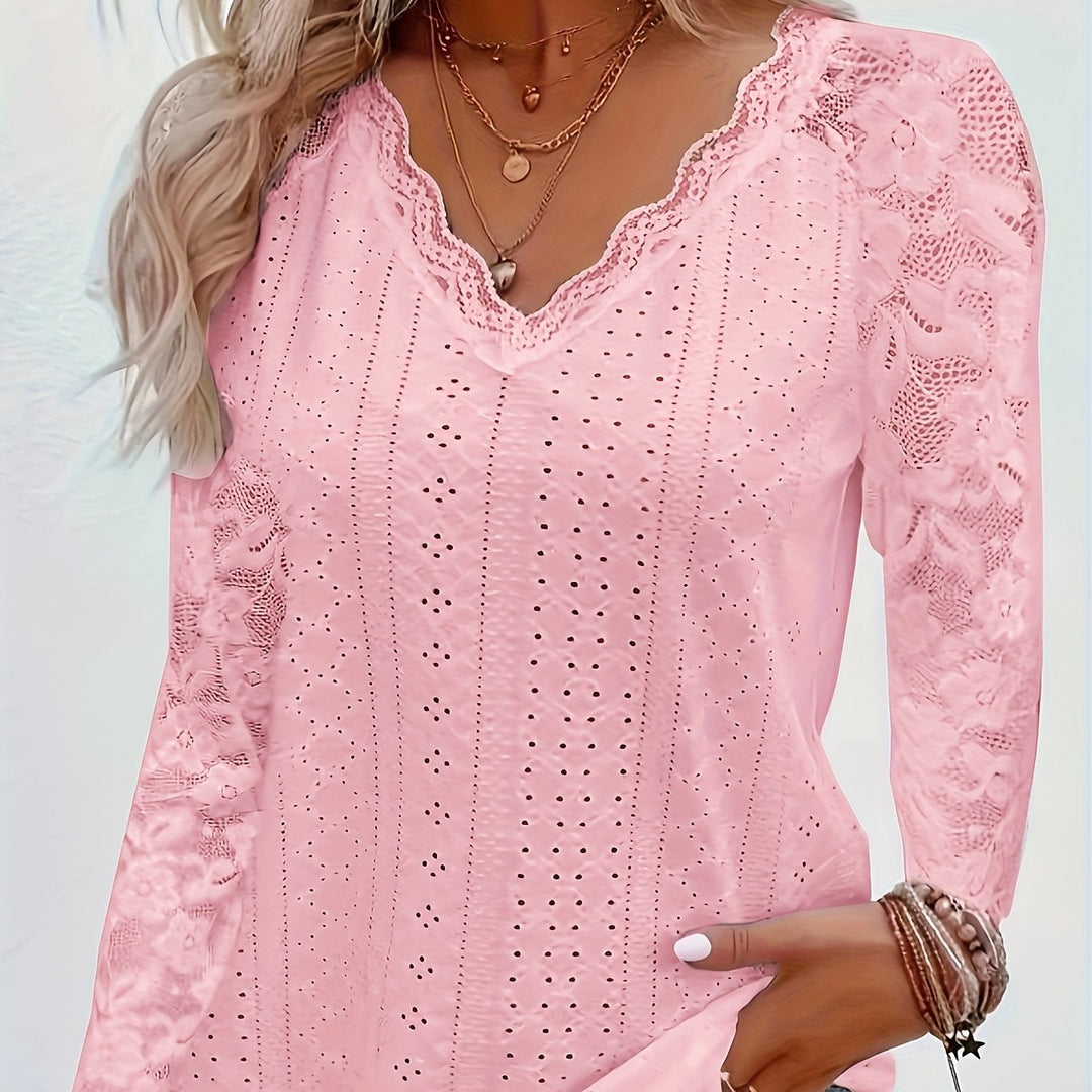 Nicole | Lace-Detail V-Neck Long Sleeve Top