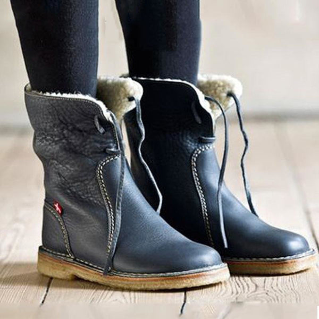 Women's Waterproof Vegan Leather Ankle Boots, Wool Blend Lined Winter Boots
