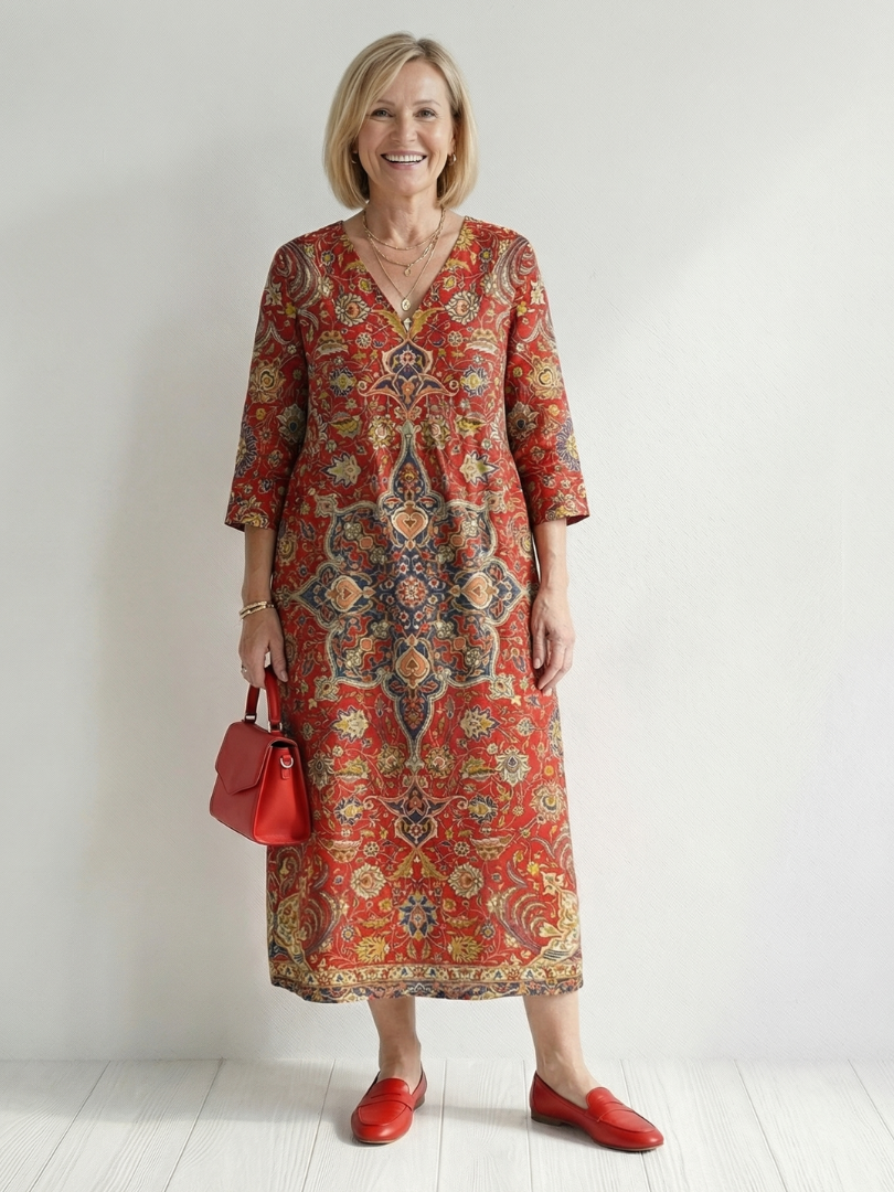Carter | Vestido Midi Patchwork com Caimento Fácil
