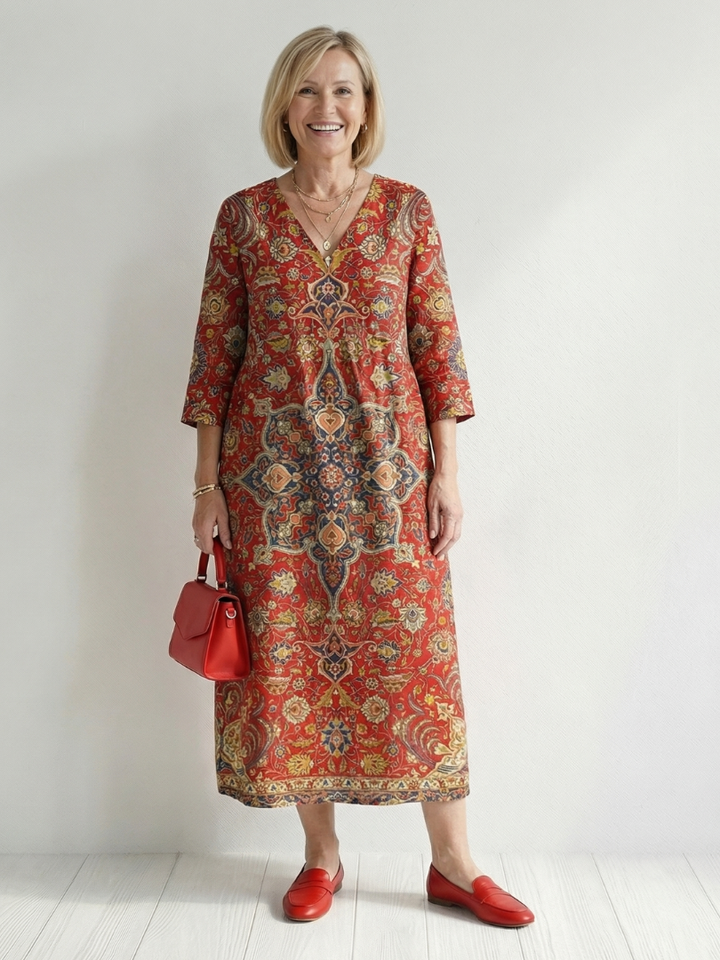 Carter | Vestido Midi Patchwork com Caimento Fácil