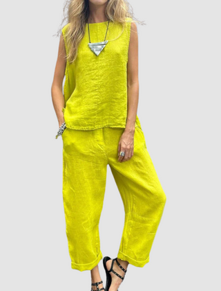 Suzette | Women's Lightweight Two-Piece Set, Sleeveless Top and Wide-Leg Pants