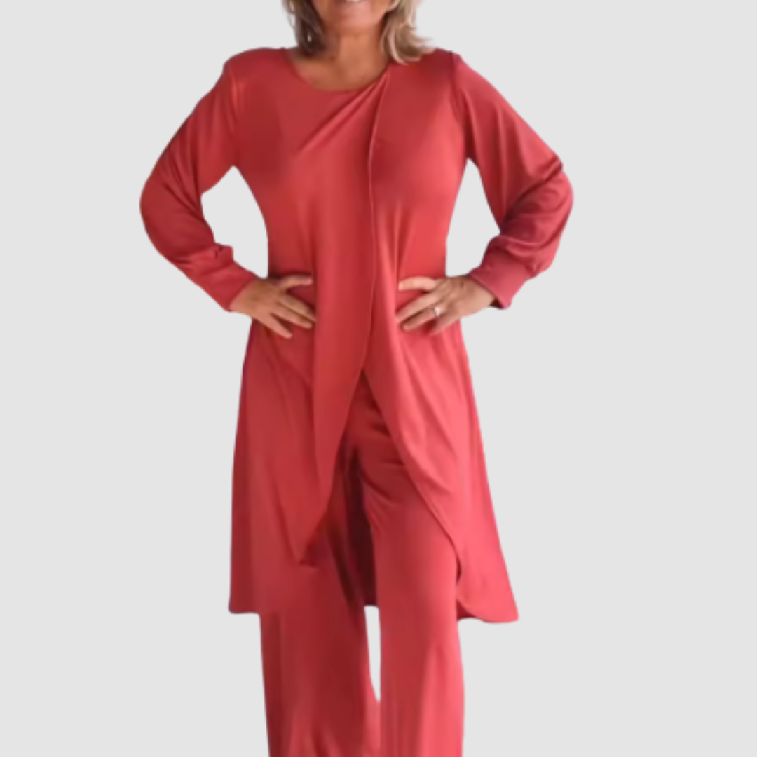 Conjunto Elegante Laine de 2 Peças | Blusa Longa e Calças Confortáveis