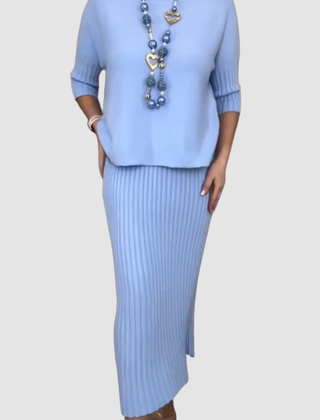 Delyssa | Women's Two-Piece Set, Relaxed Top and Ribbed High-Waist Midi Skirt
