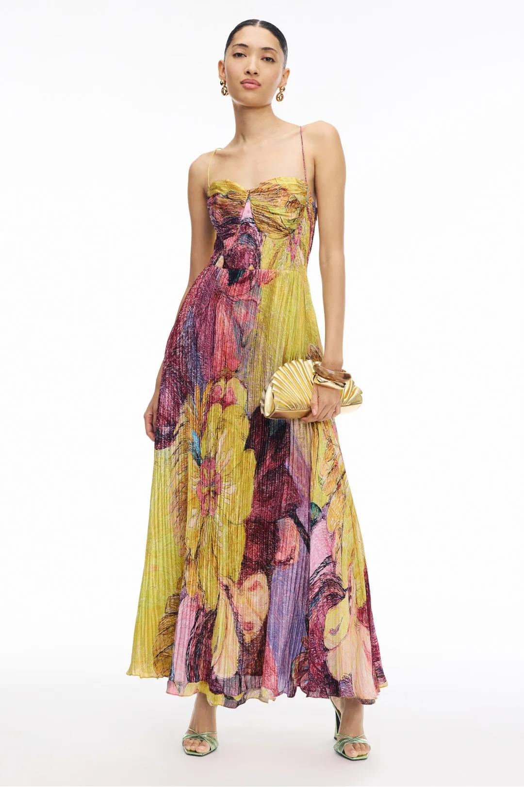 Kiara | Vestido Longo Estampado Ikat Multicolorido