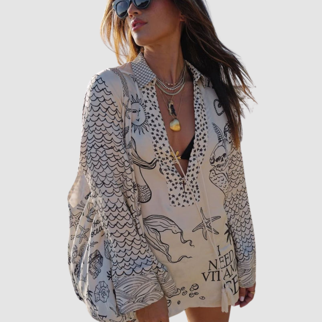 Conjunto Elegante Olivia de Duas Peças | Camisa com Decote em V e Shorts com Cintura Elástica