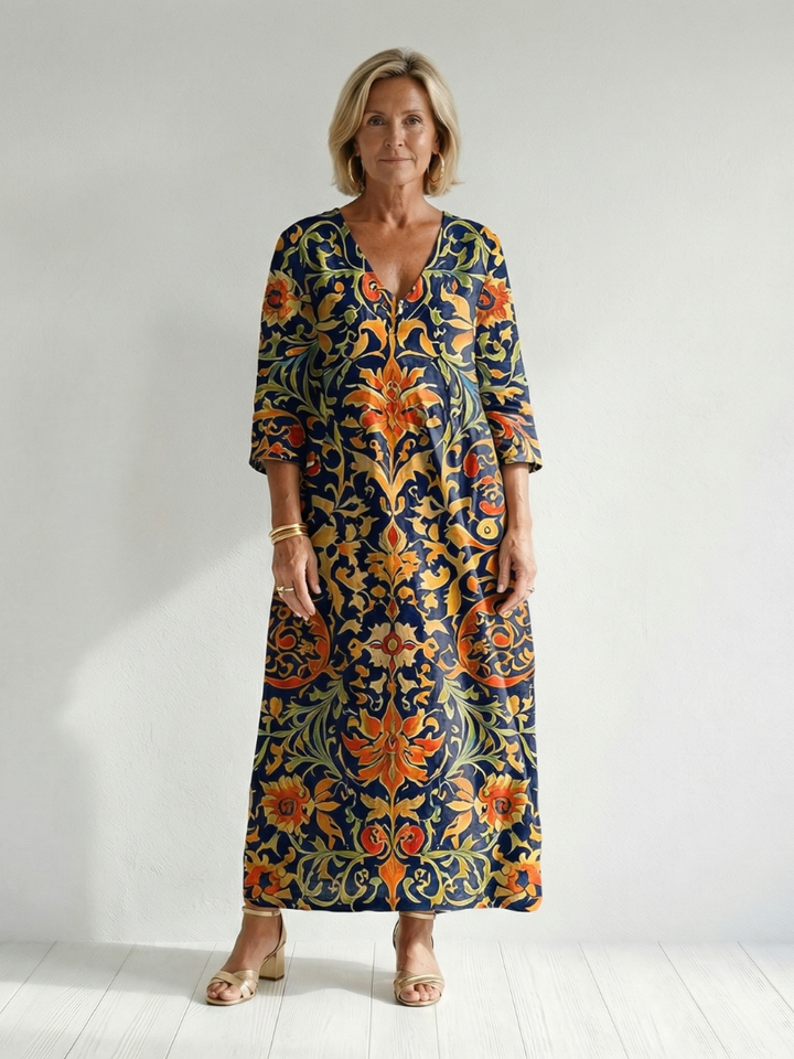 Elise | Vestido Midi Floral Ornado e Limpo