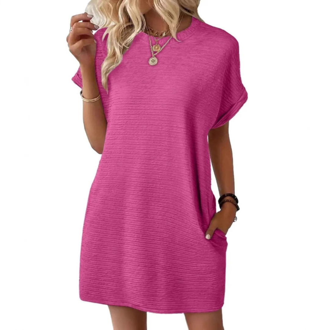 EVASHA – Vestido de Verão Casual Minimalista com Decote Redondo