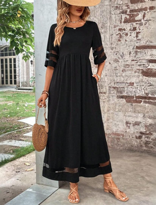 Aubrey | Women's Empire Waist Midi Dress, Tummy-Smoothing Flowy Day Dress