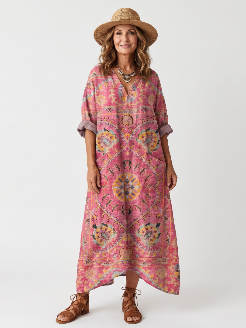 Tilda | Vestido Midi com Estampa Abstrata e Bolso Relaxado