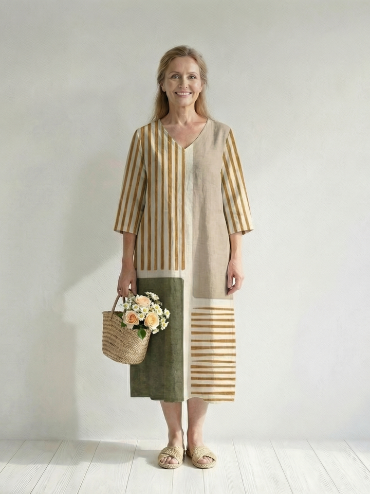 Soren | Vestido Midi Listrado Misturado Leve