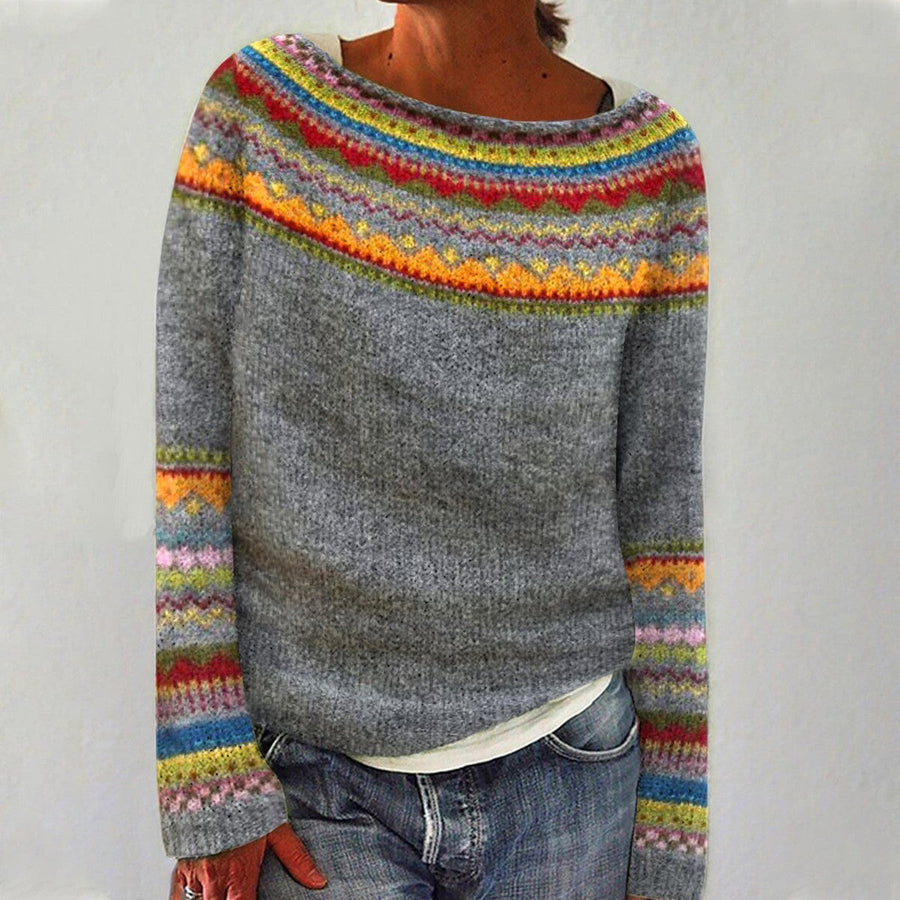 Aliana | Women's Retro Patterned Wool Blend Sweater, Warm Cozy Winter Sweater