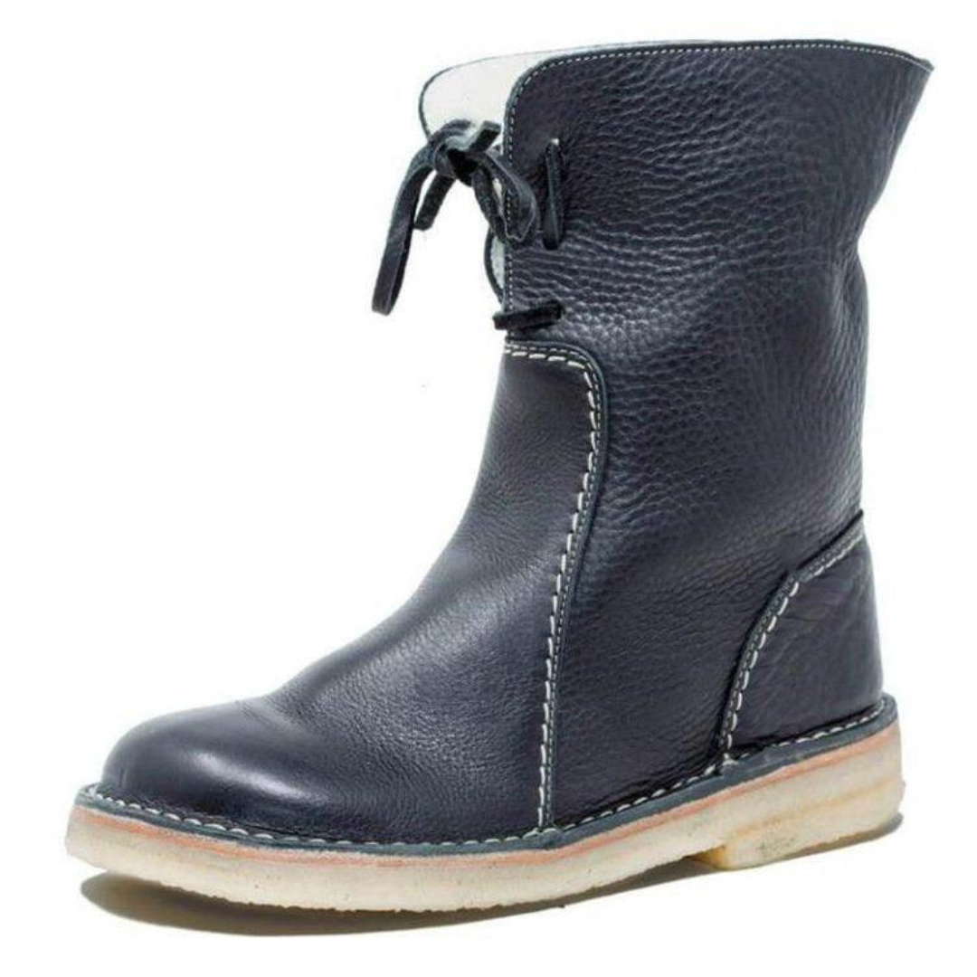 Women's Waterproof Vegan Leather Ankle Boots, Wool Blend Lined Winter Boots