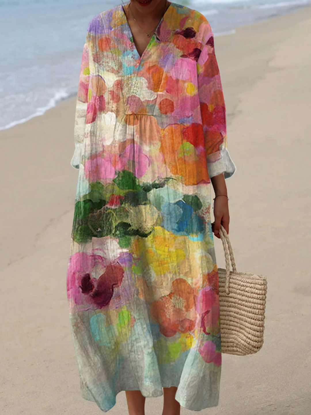 Vestido Feminino Vintage com Estampa Artística de Flores
