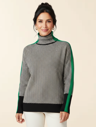 Noré | Women's High Collar Sweater, Contrast Stripe Warm Knit Pullover